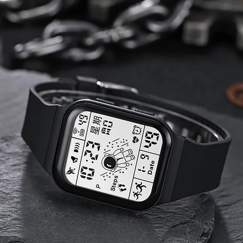 Fashion Digital Watch for Men Women Waterproof LED Sports Watches Spaceman Multifunction Clock Student Electronic Wristwatch