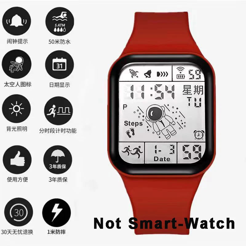 Fashion Digital Watch for Men Women Waterproof LED Sports Watches Spaceman Multifunction Clock Student Electronic Wristwatch